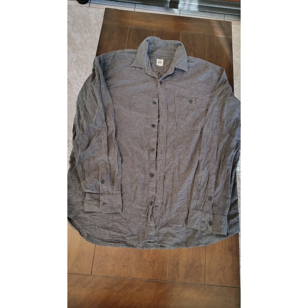 Gap Sweater Adult XL Grey Knit 100% Extra Fine Merino Wool Long Sleeve Button Up